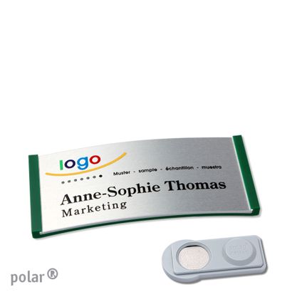 Jmenovky polar® alu-complete, magnet 65 x 30 mm  | zelená  | stříbrná  | Magnet smag® 
