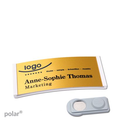 Jmenovky polar® alu-complete, magnet 65 x 30 mm  | bílá  | zlatá  | Magnet smag® 