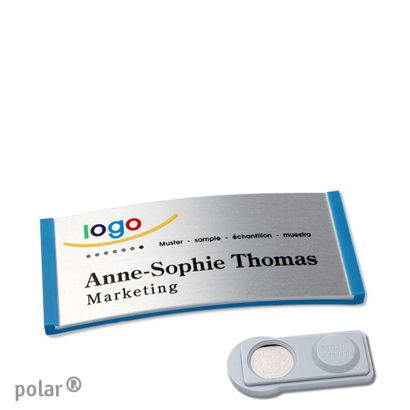 Jmenovky polar® alu-complete, magnet 65 x 30 mm  | středně modrá  | stříbrná  | Magnet smag® 