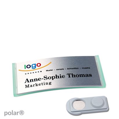 Jmenovky polar® alu-complete, magnet 65 x 30 mm  | průsvitné provedení|zelená  | stříbrná  | Magnet smag® 