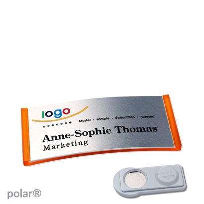 Name badges polar® alu-complete magnet 65 x 30 mm  | translucent|orange  | silver  | smag® Magnet 