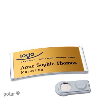 Jmenovky polar® alu-complete, magnet 65 x 30 mm  | chromová  | zlatá  | Magnet smag® 