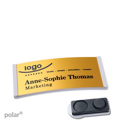 Jmenovky polar® alu-complete, magnet 65 x 30 mm  | světle šedá  | zlatá  | Magnet smag®, extra silný 