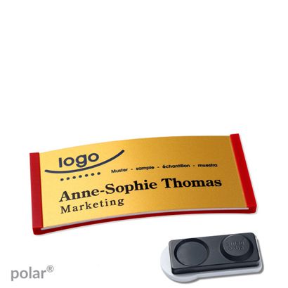 Jmenovky polar® alu-complete, magnet 65 x 30 mm  | červená  | zlatá  | Magnet smag®, extra silný 