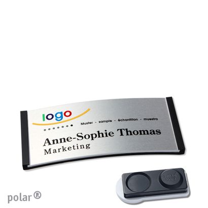 Jmenovky polar® alu-complete, magnet 65 x 30 mm  | černá  | stříbrná  | Magnet smag®, extra silný 