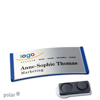 Name badges polar® alu-complete magnet 65 x 30 mm  | blue  | silver  | smag® magnet, extra strong 
