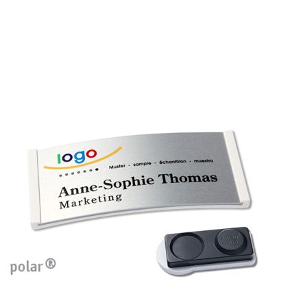 Name badges polar® alu-complete magnet 65 x 30 mm  | white  | silver  | smag® magnet, extra strong 