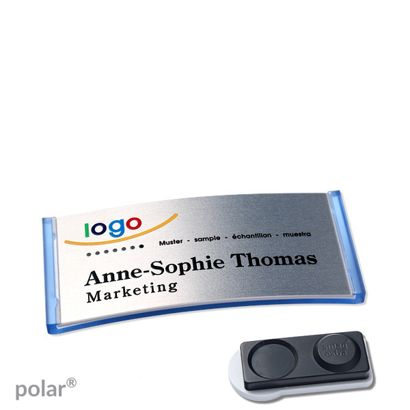 Name badges polar® alu-complete magnet 65 x 30 mm  | translucent|blue  | silver  | smag® magnet, extra strong 
