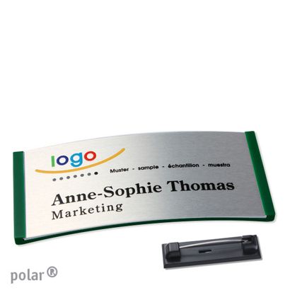 Jmenovky polar® alu-complete se špendlíkem 74 x 34 mm  | zelená  | stříbrná 