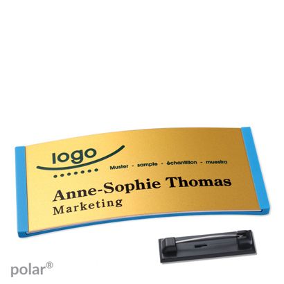 Name badges polar® alu-complete magnet 74 x 34 mm  | medium blue  | gold 