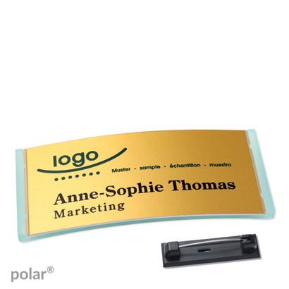 Name badges polar® alu-complete magnet 74 x 34 mm  | translucent|green  | gold 