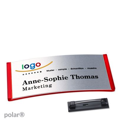 Name badges polar® alu-complete magnet 74 x 34 mm  | translucent|red  | silver 