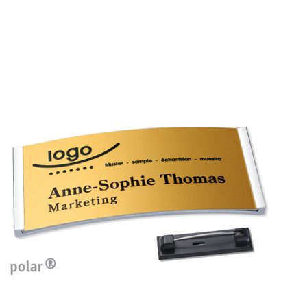 Name badges polar® alu-complete magnet 74 x 34 mm  | chrome  | gold 