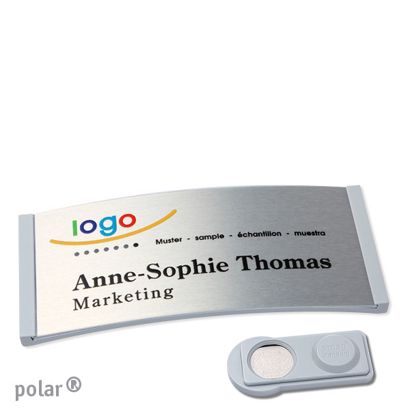 Name badges polar® alu-complete magnet 74 x 34 mm  | light grey  | silver  | smag® Magnet 