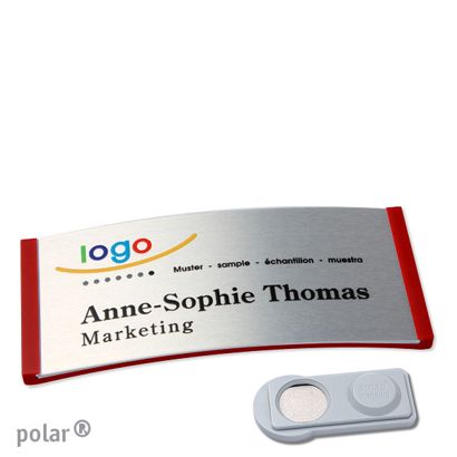 Jmenovky polar® alu-complete, magnet 74 x 34 mm  | červená  | stříbrná  | Magnet smag® 