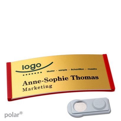 Jmenovky polar® alu-complete, magnet 74 x 34 mm  | červená  | zlatá  | Magnet smag® 
