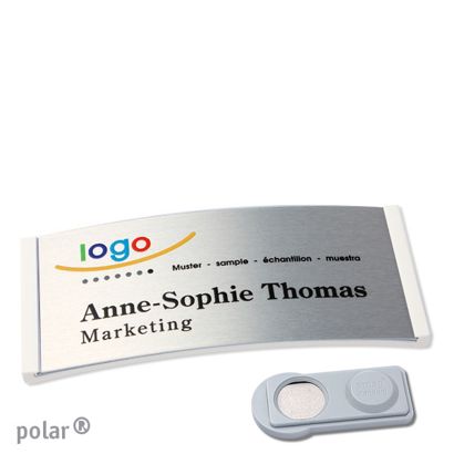 Name badges polar® alu-complete magnet 74 x 34 mm  | white  | silver  | smag® Magnet 