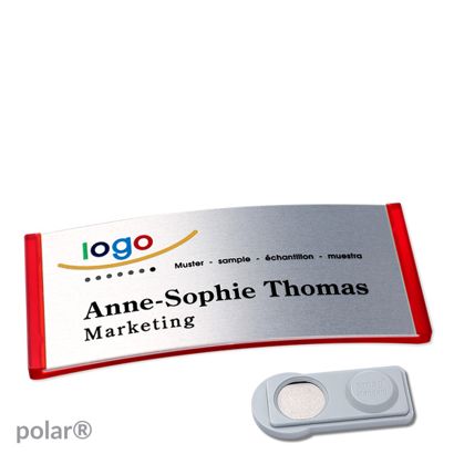 Name badges polar® alu-complete magnet 74 x 34 mm  | translucent|red  | silver  | smag® Magnet 