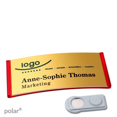 Jmenovky polar® alu-complete, magnet 74 x 34 mm  | průsvitné provedení|červená  | zlatá  | Magnet smag® 