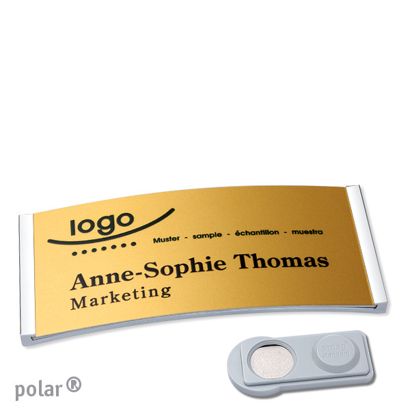 Name badges polar® alu-complete magnet 74 x 34 mm  | chrome  | gold  | smag® Magnet 