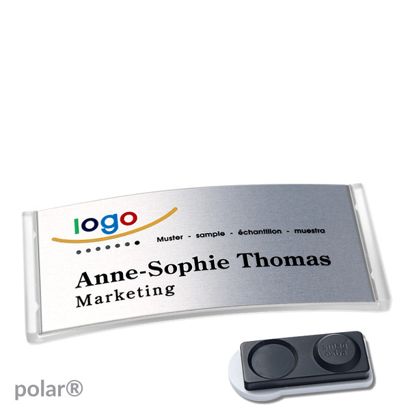 Jmenovky polar® alu-complete, magnet 74 x 34 mm  | transparentní provedení  | stříbrná  | Magnet smag®, extra silný 