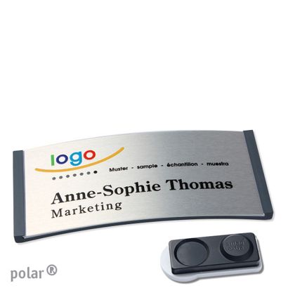 Name badges polar® alu-complete magnet 74 x 34 mm  | anthracite  | silver  | smag® magnet, extra strong 