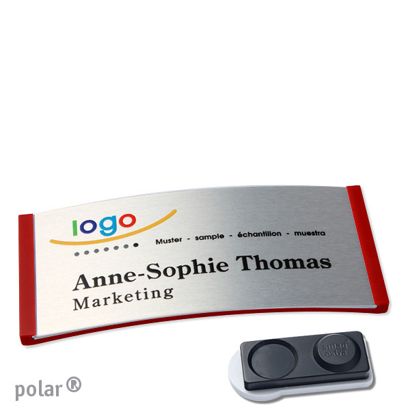 Jmenovky polar® alu-complete, magnet 74 x 34 mm  | červená  | stříbrná  | Magnet smag®, extra silný 