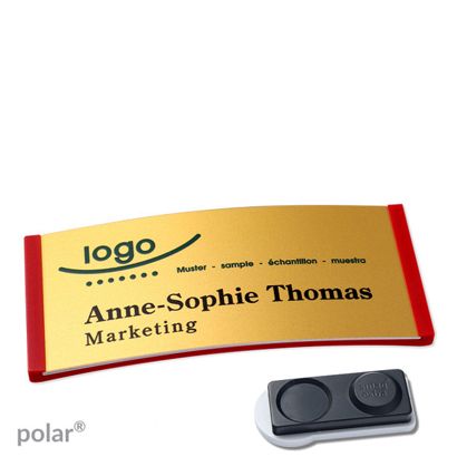 Jmenovky polar® alu-complete, magnet 74 x 34 mm  | červená  | zlatá  | Magnet smag®, extra silný 