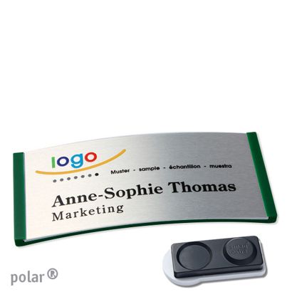 Jmenovky polar® alu-complete, magnet 74 x 34 mm  | zelená  | stříbrná  | Magnet smag®, extra silný 