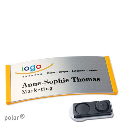 Jmenovky polar® alu-complete, magnet 74 x 34 mm  | žlutá  | stříbrná  | Magnet smag®, extra silný 