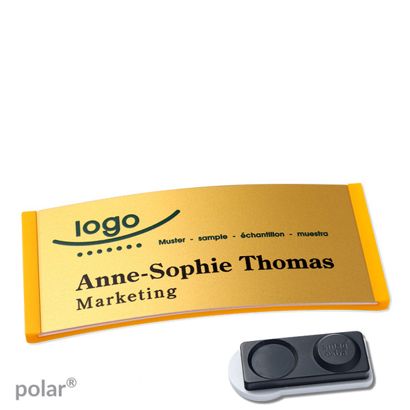 Jmenovky polar® alu-complete, magnet 74 x 34 mm  | žlutá  | zlatá  | Magnet smag®, extra silný 