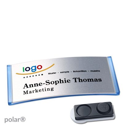 Name badges polar® alu-complete magnet 74 x 34 mm  | translucent|blue  | silver  | smag® magnet, extra strong 