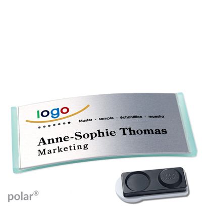 Jmenovky polar® alu-complete, magnet 74 x 34 mm  | průsvitné provedení|zelená  | stříbrná  | Magnet smag®, extra silný 