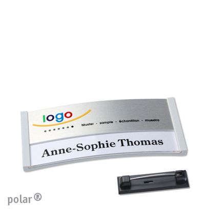 Name badges polar® alu-print Stainless steel pin 65 x 30 mm  | light grey  | silver 