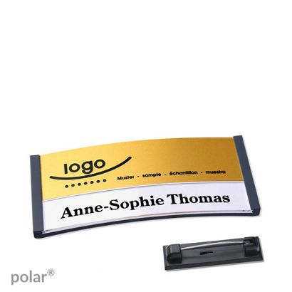 Jmenovky polar® alu-print se špendlíkem 65 x 30 mm  | antracitová  | zlatá 