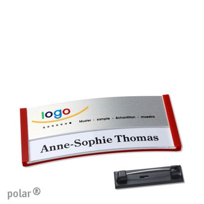 Name badges polar® alu-print Stainless steel pin 65 x 30 mm  | red  | silver 