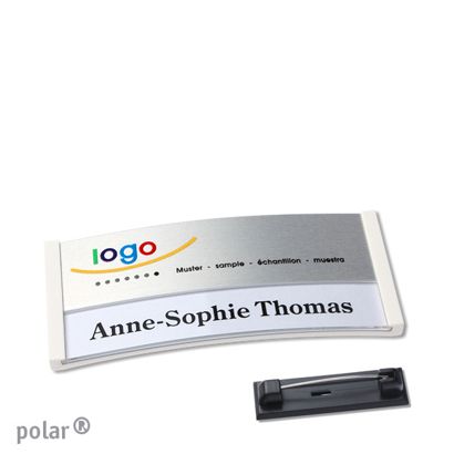 Name badges polar® alu-print Stainless steel pin 65 x 30 mm  | white  | silver 