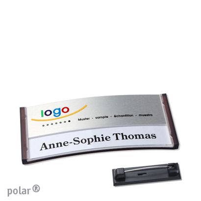 Name badges polar® alu-print Stainless steel pin 65 x 30 mm  | translucent|anthracite  | silver 