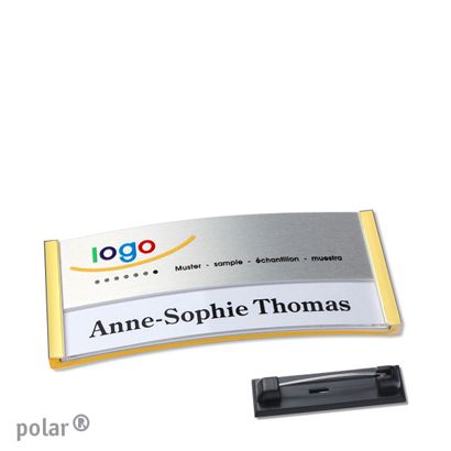 Name badges polar® alu-print Stainless steel pin 65 x 30 mm  | gold  | silver 