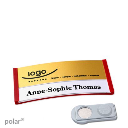 Jmenovky polar® alu-print, magnet 65 x 30 mm  | červená  | zlatá  | Magnet smag® 