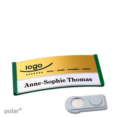 Name badges polar® alu-print magnet 65 x 30 mm  | green  | gold  | smag® Magnet 