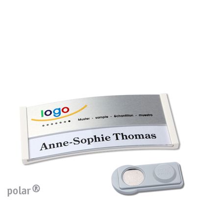 Name badges polar® alu-print magnet 65 x 30 mm  | white  | silver  | smag® Magnet 