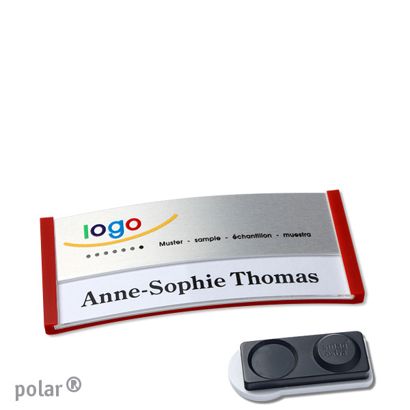 Jmenovky polar® alu-print, magnet 65 x 30 mm  | červená  | stříbrná  | Magnet smag®, extra silný 