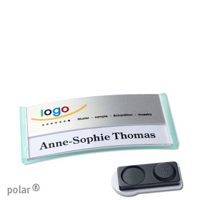 Jmenovky polar® alu-print, magnet 65 x 30 mm  | průsvitné provedení|zelená  | stříbrná  | Magnet smag®, extra silný 