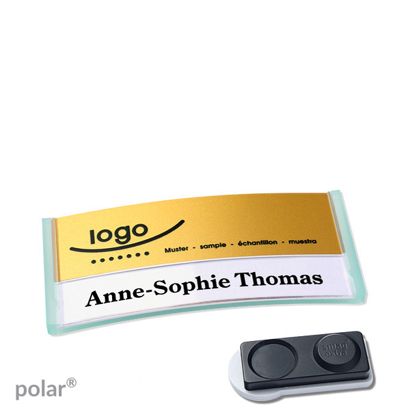 Name badges polar® alu-print magnet 65 x 30 mm  | translucent|green  | gold  | smag® magnet, extra strong 