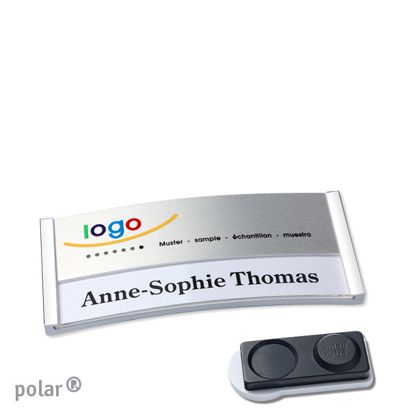 Name badges polar® alu-print magnet 65 x 30 mm  | chrome  | silver  | smag® magnet, extra strong 