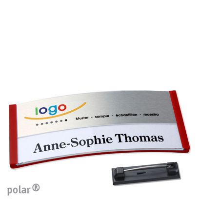 Name badges polar® alu-print Stainless steel pin 74 x 34 mm  | red  | silver 