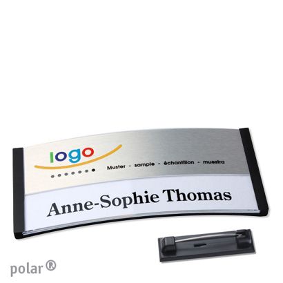 Name badges polar® alu-print Stainless steel pin 74 x 34 mm  | black  | silver 