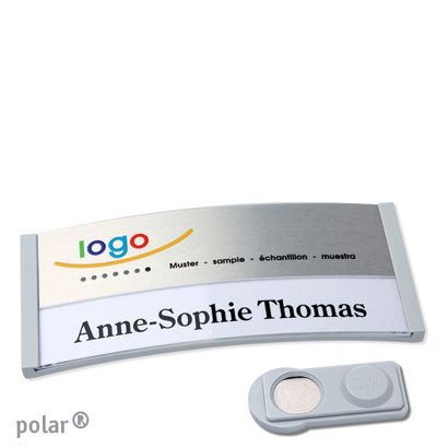 Name badges polar® alu-print magnet 74 x 34 mm  | light grey  | silver  | smag® Magnet 