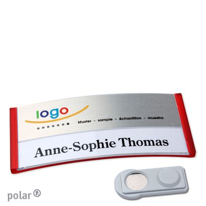 Name badges polar® alu-print magnet 74 x 34 mm  | translucent|red  | silver  | smag® Magnet 